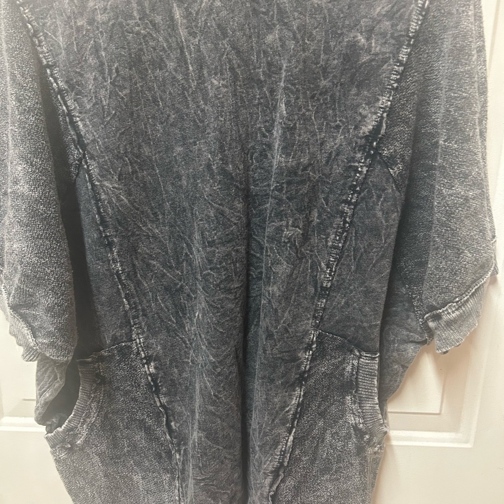 Washed Black Mineral-Wash Oversized Top with Pockets